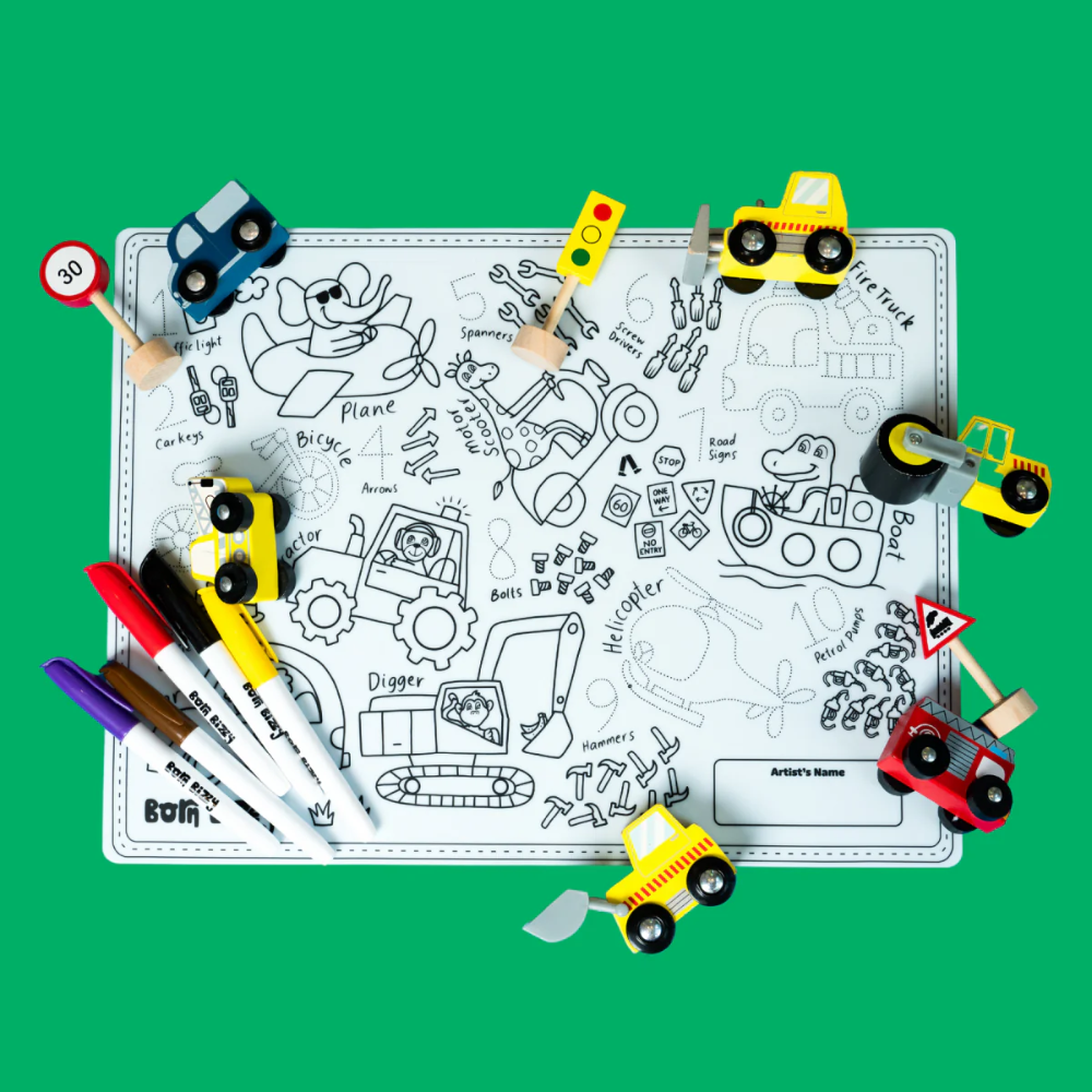 Things that Go reusable Silicone drawing mat set- Born Bizzy – All The Kids